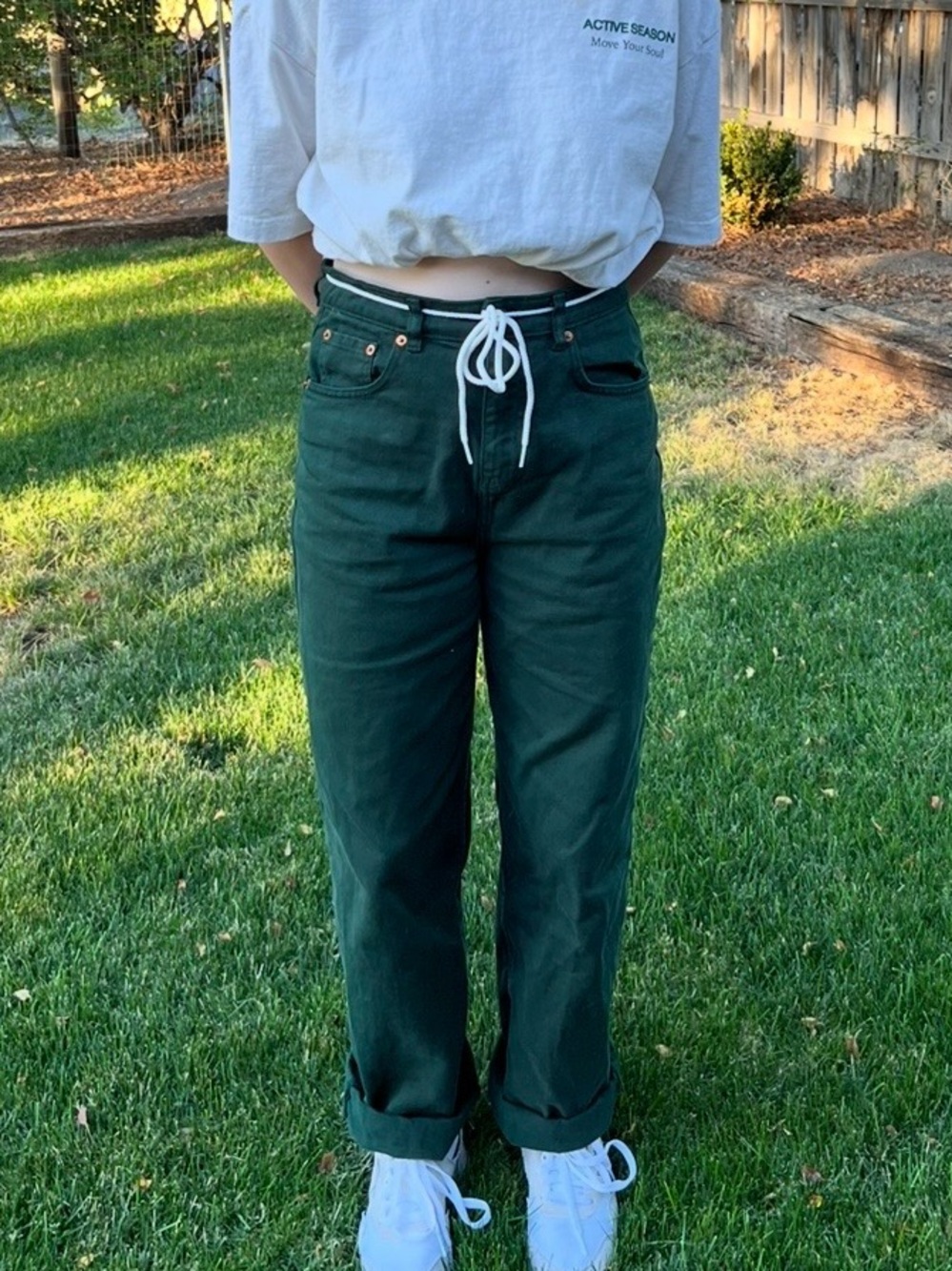 Motel Rocks Emerald Green High-Waist Jeans with Branded Button